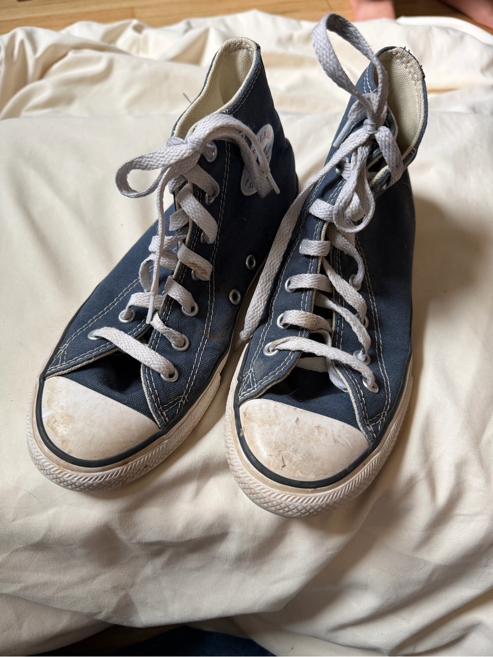High-Top Canvas Sneakers in Dark Blue with White Accents